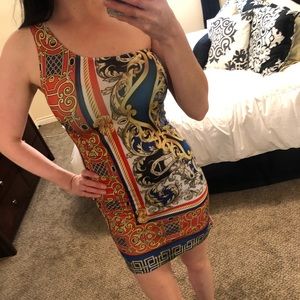 Red white blue one shoulder dress